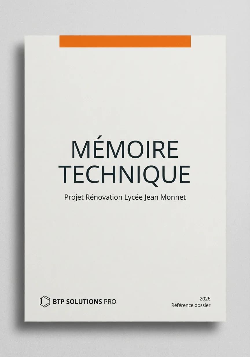 Page de garde du mémoire technique BTP générée par Smart BTP